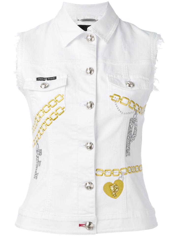 Philipp Plein - Gemma Denim Gilet - Women - Cotton/spandex/elastane - S, White, Cotton/spandex/elastane