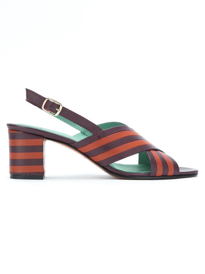 Blue Bird Shoes Striped Leather Sandals - Purple