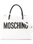 Moschino Logo Print Square Tote - White