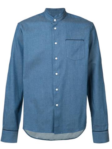 F.s.z - Mandarin Collar Shirt - Men - Silk/cotton - S, Blue, Silk/cotton