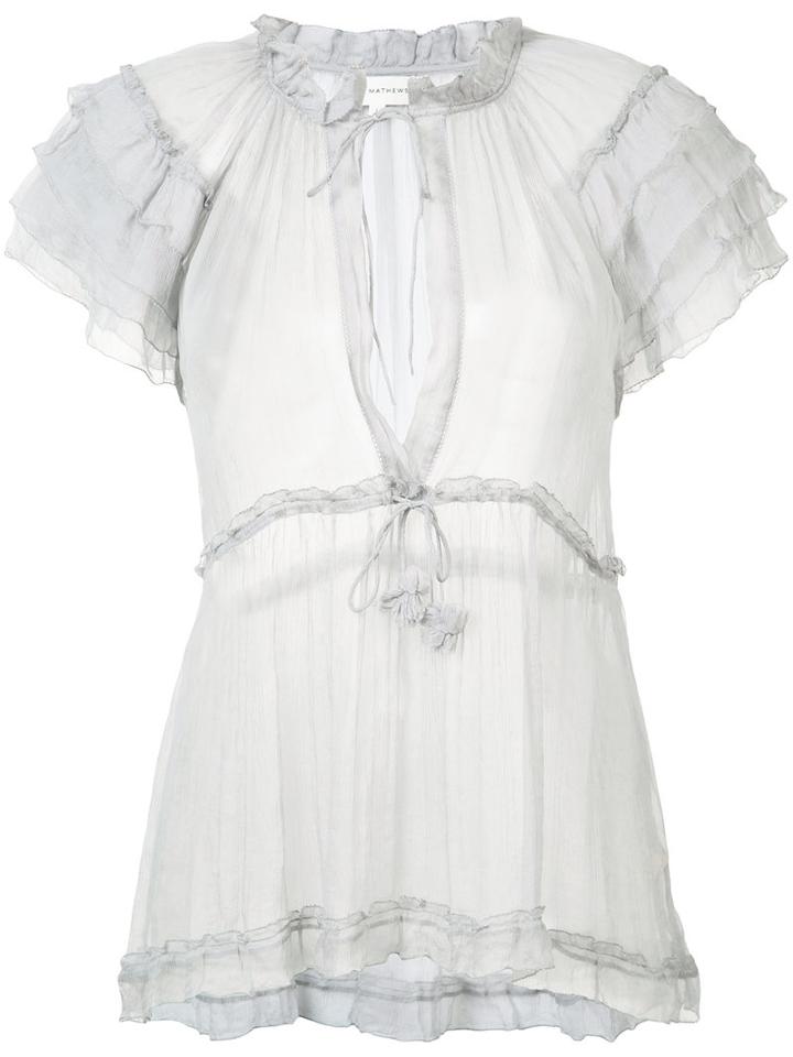 Lee Mathews - Sheer Blouse - Women - Silk - 0, Women's, Grey, Silk