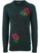 Dolce & Gabbana Embellished Jumper, Men's, Size: 48, Green, Virgin Wool