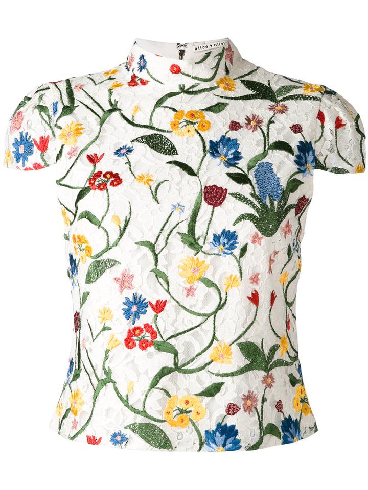 Alice+olivia - Floral Embroidery Blouse - Women - Cotton/nylon/polyester/spandex/elastane - 6, White, Cotton/nylon/polyester/spandex/elastane