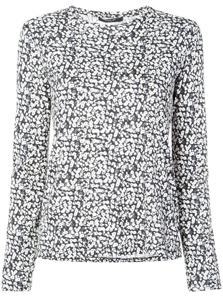 Derek Lam Poppy Print Cotton Jersey Long Sleeve Top - Black