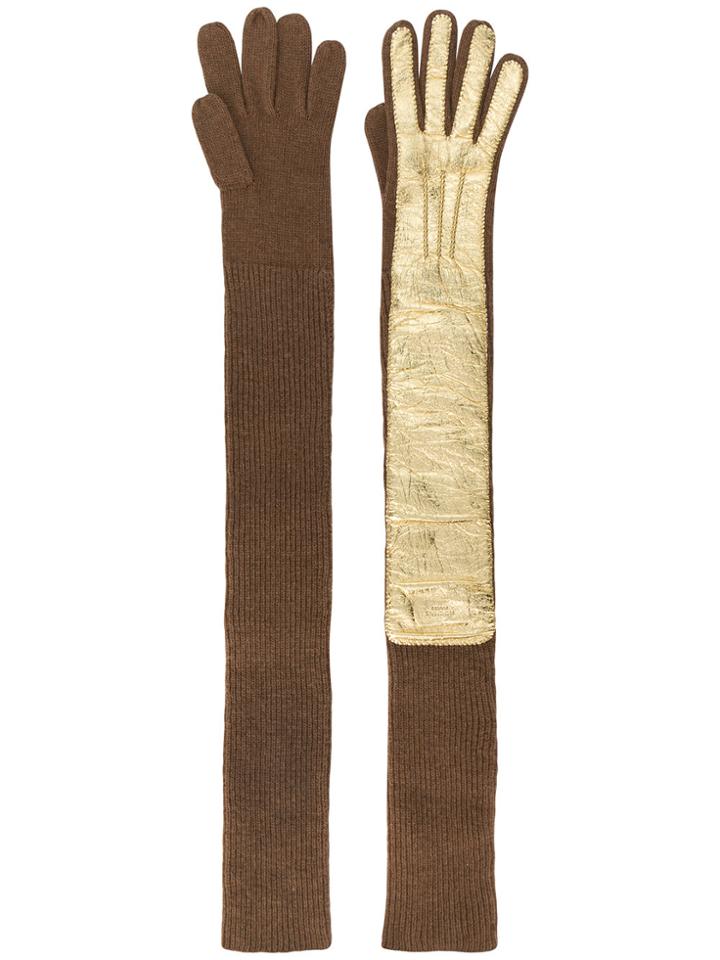 Rochas Long Ribbed Gloves - Brown