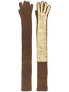 Rochas Long Ribbed Gloves - Brown