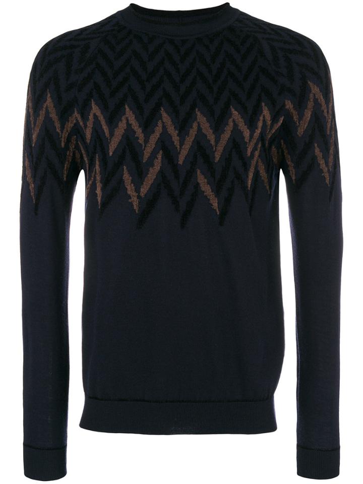 Giorgio Armani Zig Zag Knit Sweater - Blue