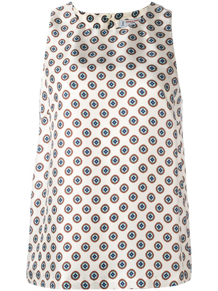 Alberto Biani Printed Round Neck Top, Women's, Size: 42, Nude/neutrals, Silk