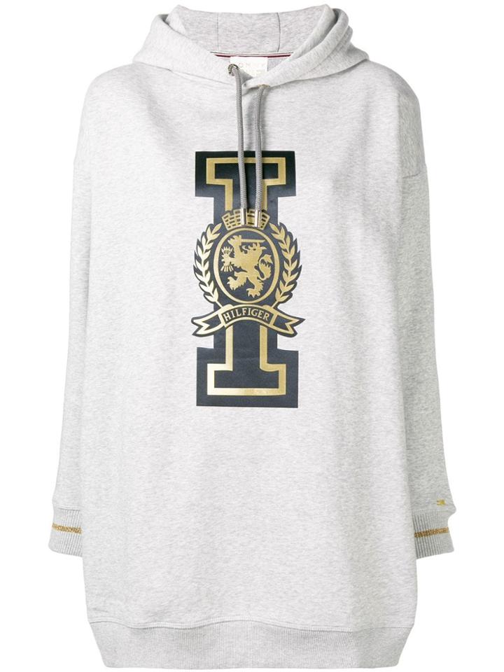 Tommy Hilfiger Logo Motif Hoodie - Grey