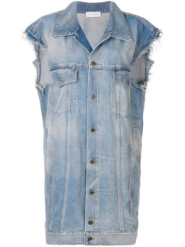 Faith Connexion Long Denim Gilet - Blue