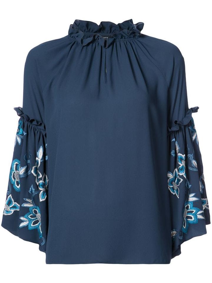 Josie Natori Embroidered Sleeve Peasant Top - Blue