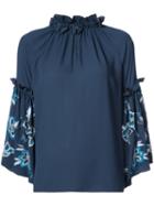 Josie Natori Embroidered Sleeve Peasant Top - Blue
