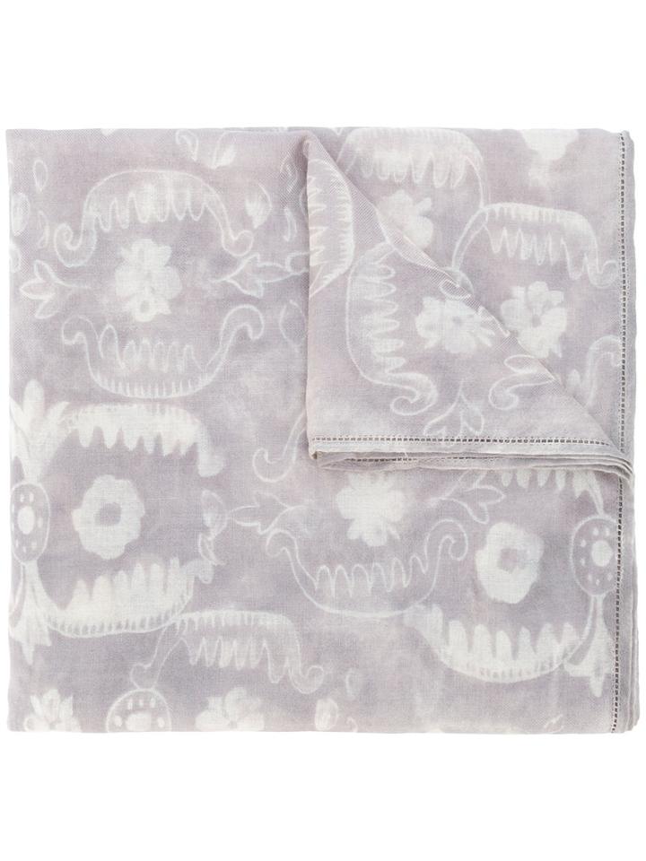 Floral Pattern Scarf - Women - Cashmere - One Size, Grey, Cashmere, Giorgio Armani