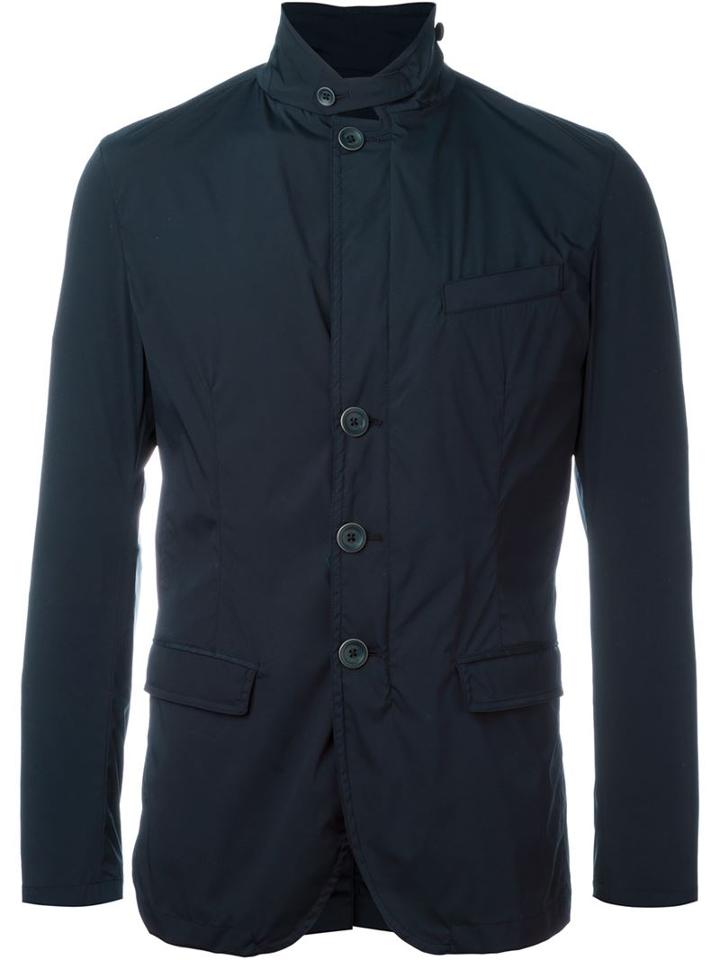 Herno Buttoned Collar Blazer, Size: 50, Blue, Polyamide/spandex/elastane