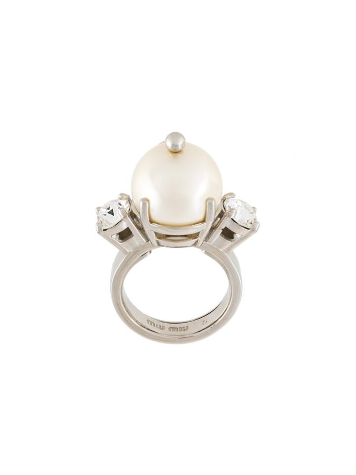 Miu Miu Faux Pearl Ring - Metallic
