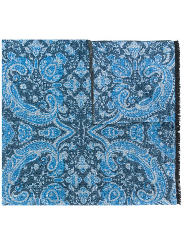 Kiton Paisley Print Scarf - Blue