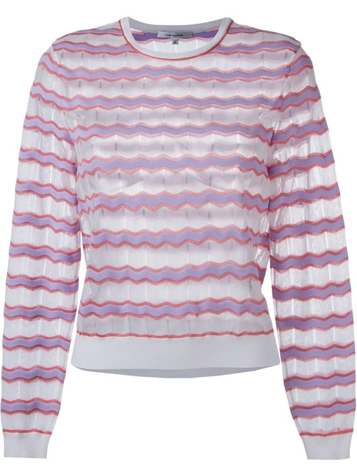 Carven Zig Zag Knit Jumper, Women's, Size: Large, White, Viscose/polyamide/polyester