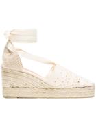 Castañer White Campesina 60 Crochet Wedge Espadrilles - Nude &