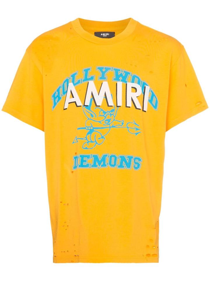 Amiri Logo Print Perforated Detail T-shirt - Yellow