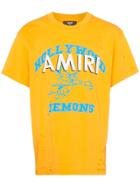 Amiri Logo Print Perforated Detail T-shirt - Yellow