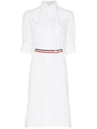 Thom Browne Button Down Tricolour Belted Shirt Dress - White