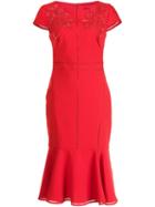 Marchesa Notte Embroidered Detail Dress, Women's, Size: 2, Red, Polyester