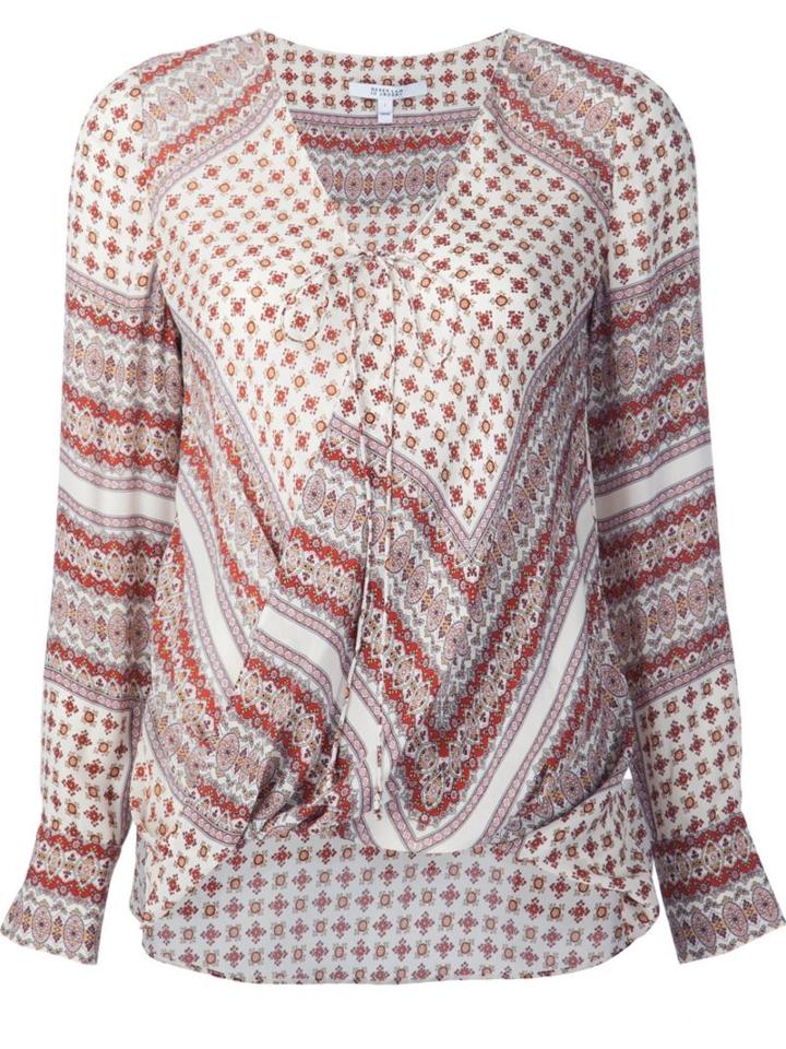 Derek Lam 10 Crosby Floral Print Draped Blouse, Women's, Size: 2, White, Silk
