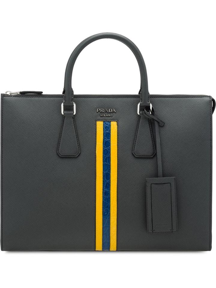 Prada Saffiano Leather Horizontal Tote - Grey