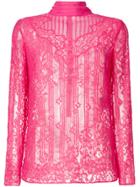 Valentino Mock Neck Lace Blouse - Pink & Purple