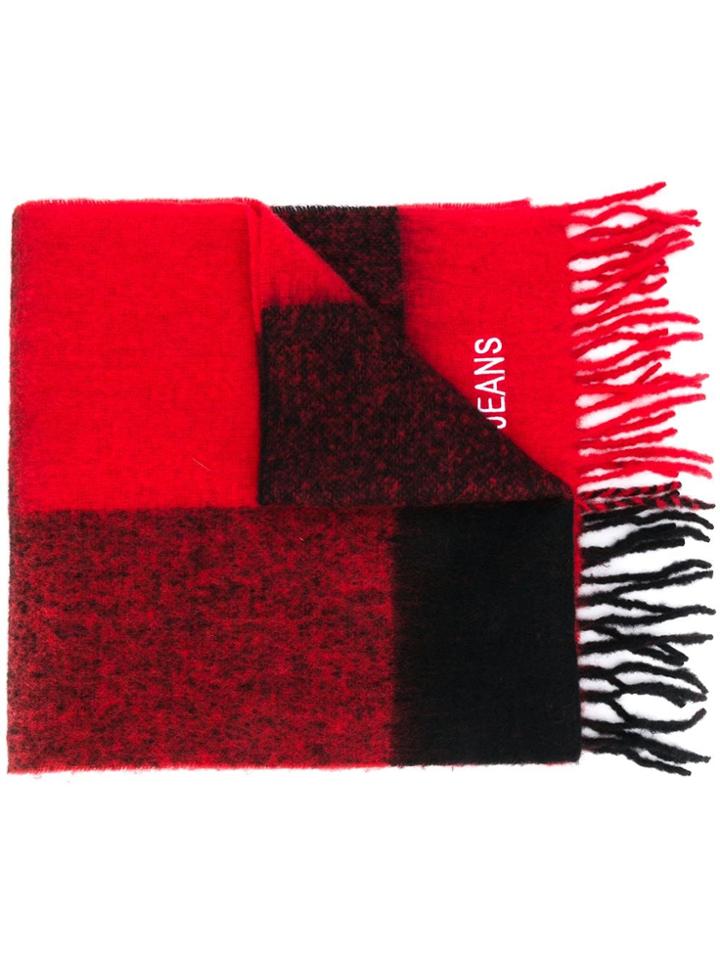 Ck Calvin Klein Check Fringed Hem Scarf - Red