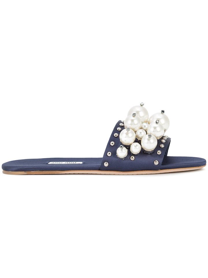 Miu Miu Pearl-embellished Sandals - Blue
