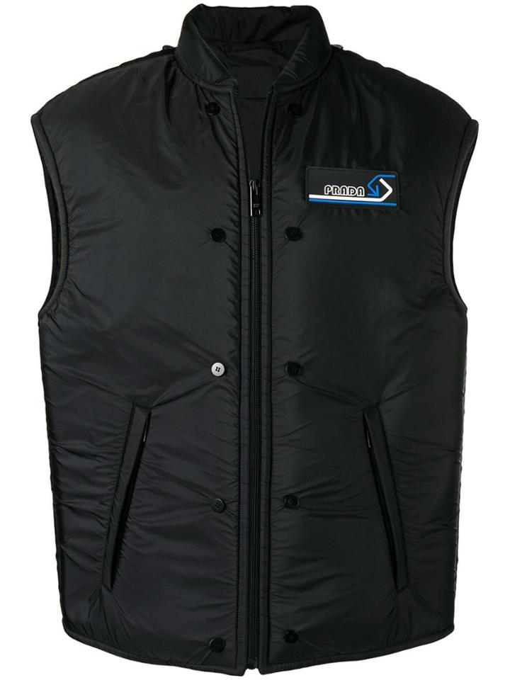 Prada Logo Patch Puffer Vest - Black