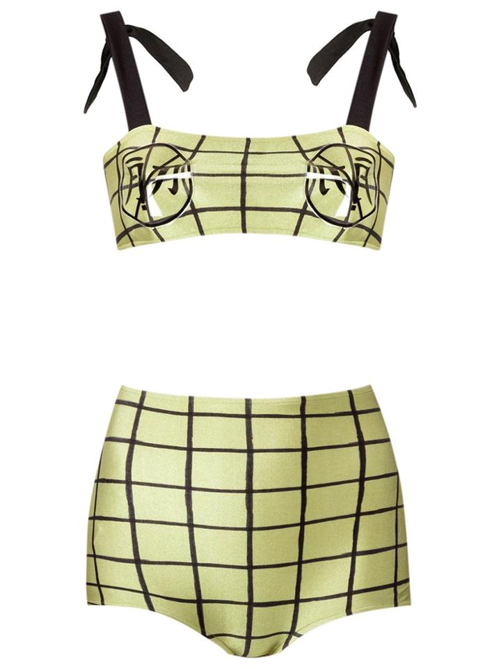 Adriana Degreas Grid Print Bikini Set - Green