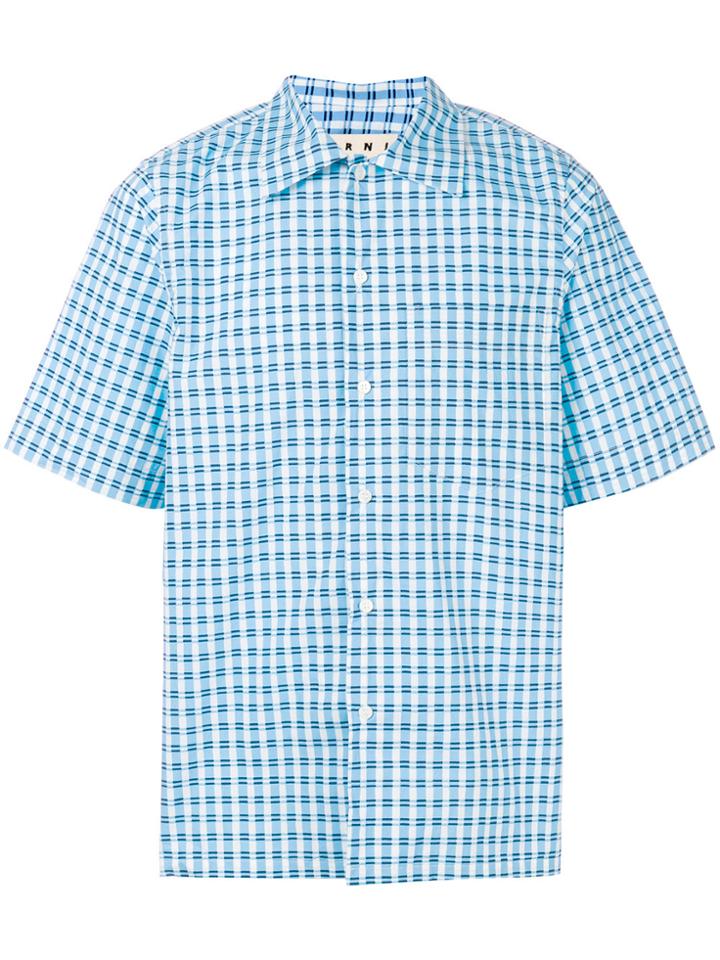 Marni Short Sleeved Checked Shirt - Blue