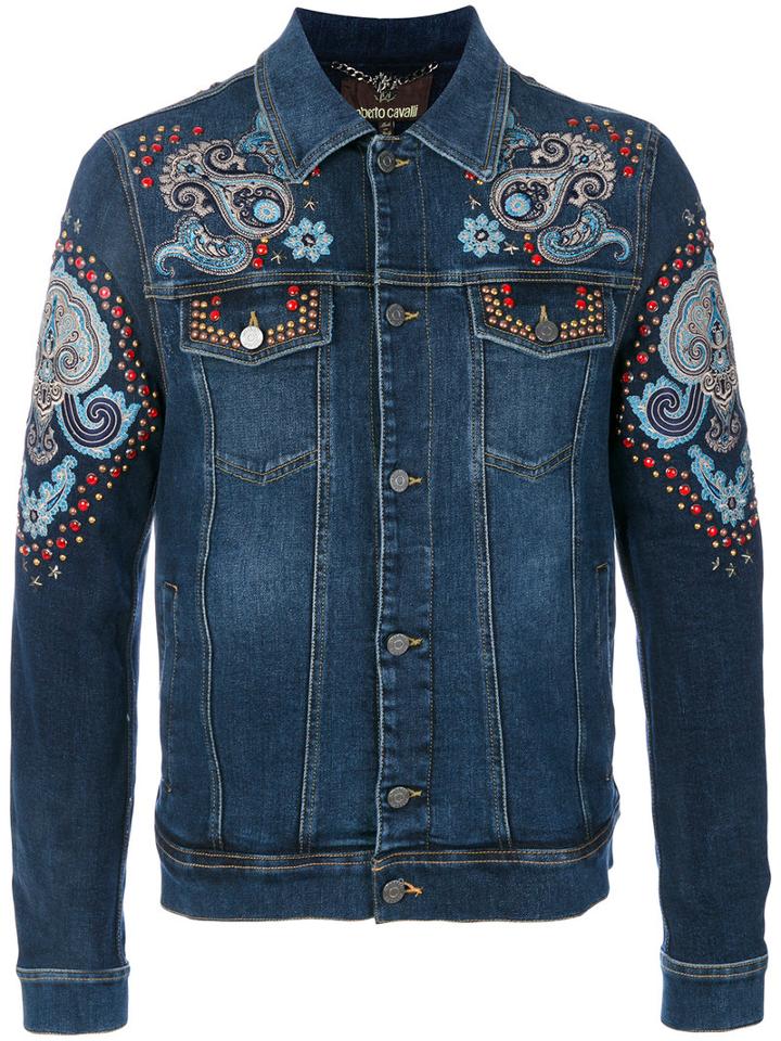 Roberto Cavalli - Patch Embellished Denim Jacket - Men - Cotton/spandex/elastane/viscose - 52, Blue, Cotton/spandex/elastane/viscose