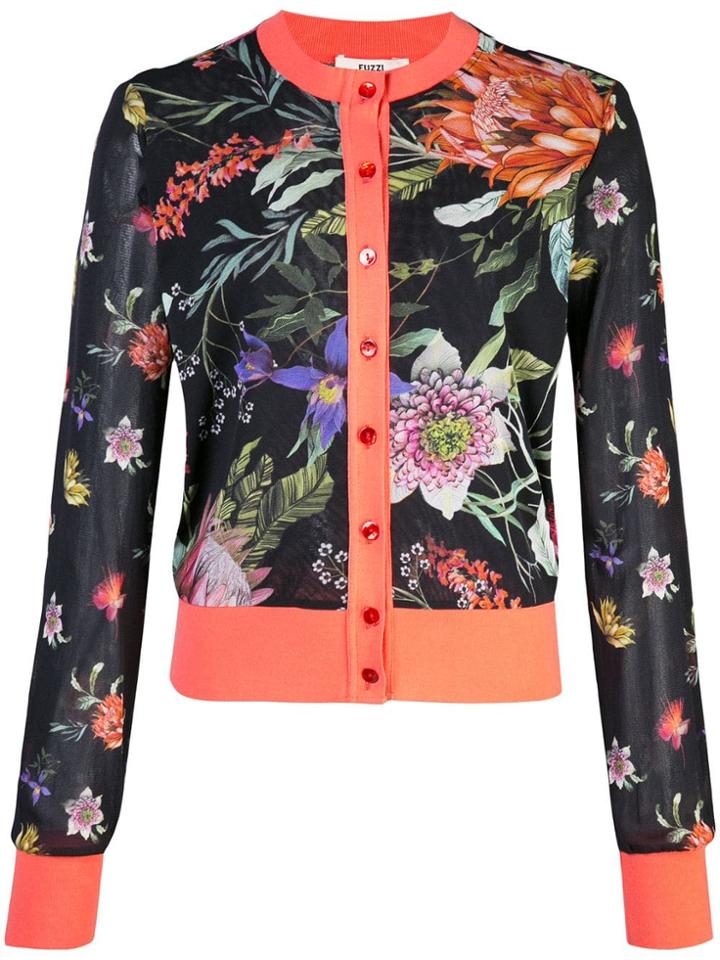 Fuzzi Floral Intarsia Cardigan - Black