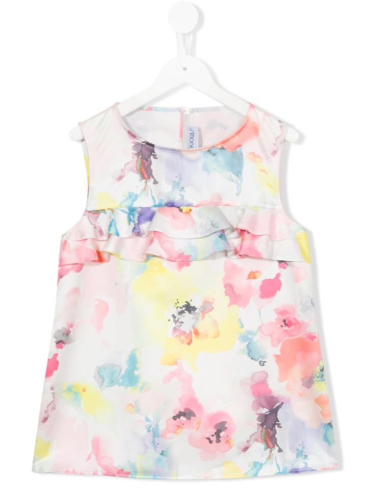 Simonetta Floral Print Ruffled Top, Girl's, Size: 14 Yrs, White
