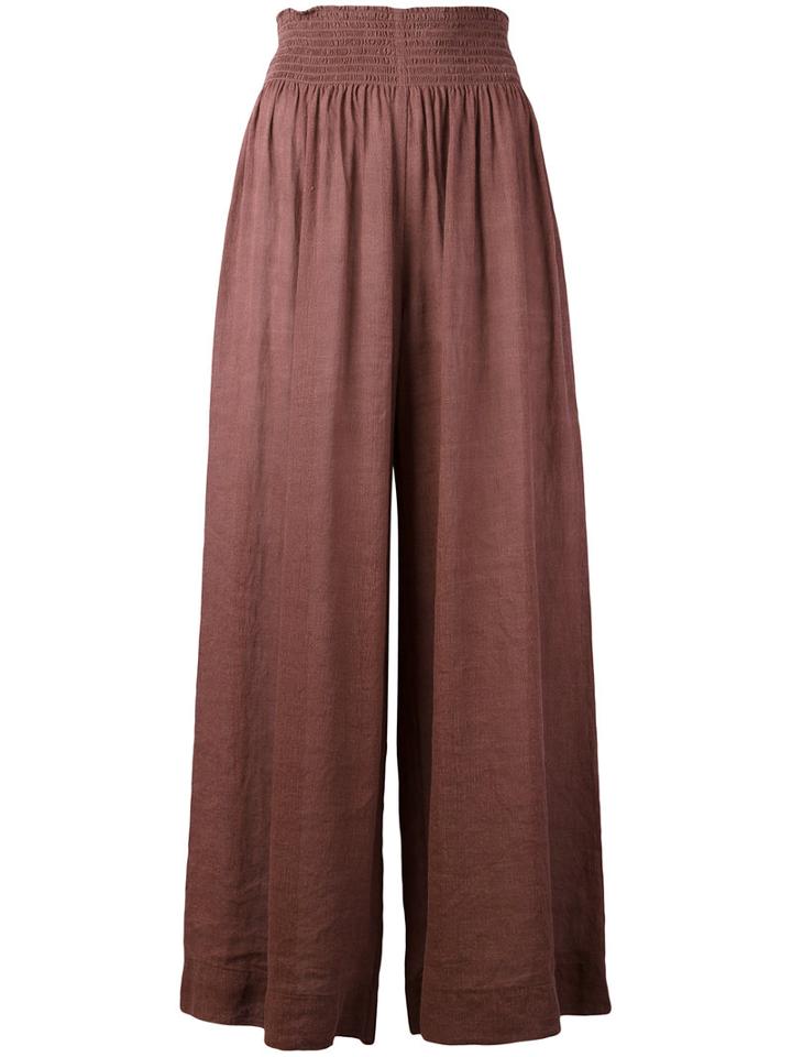 Forte Forte - Elasticated Waistband Palazzo Pants - Women - Cotton/linen/flax - 1, Pink/purple, Cotton/linen/flax