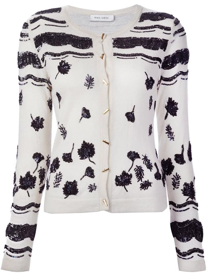 Prabal Gurung Sequin Embroidery Cardigan, Women's, Size: Medium, White, Cashmere