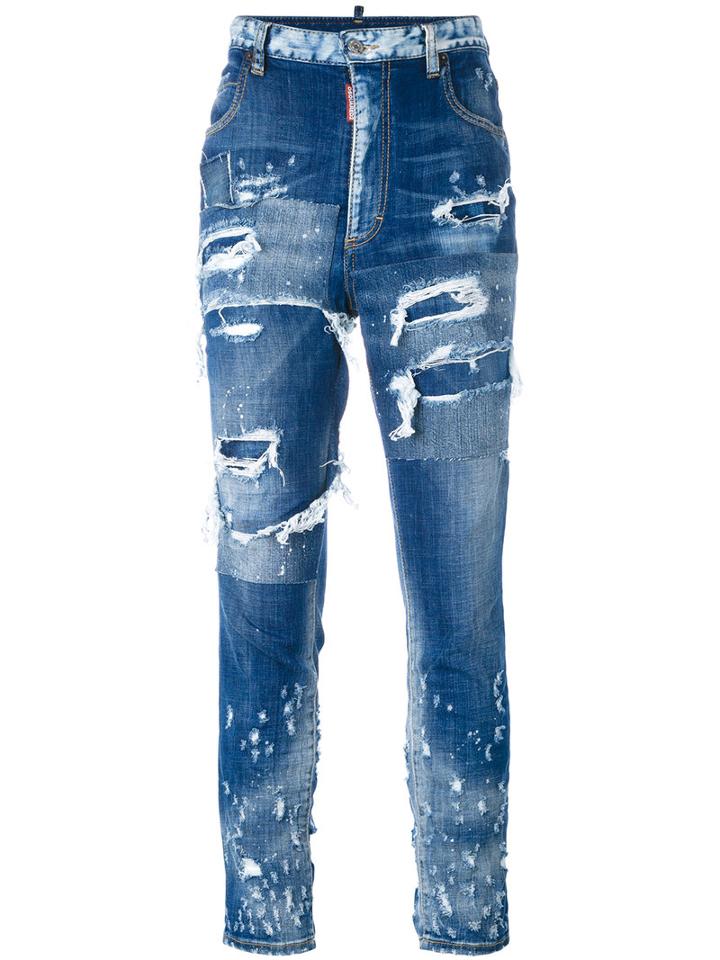 Dsquared2 Distressed Skinny Jeans, Women's, Size: 40, Blue, Cotton/spandex/elastane/polyester
