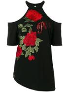 Philipp Plein Rose Embellished Cold Shoulder T-shirt - Black