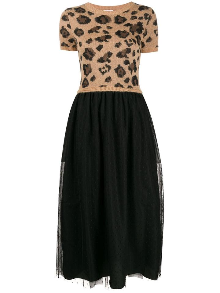 Red Valentino Leopard Print Midi Dress - Brown