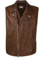 Brunello Cucinelli Biker Vest, Men's, Size: Medium, Brown, Leather/lamb Fur