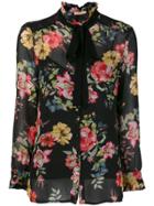 Twin-set Pussy Bow Floral Blouse - Black