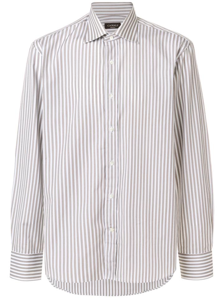 Canali Striped Fitted Shirt - White