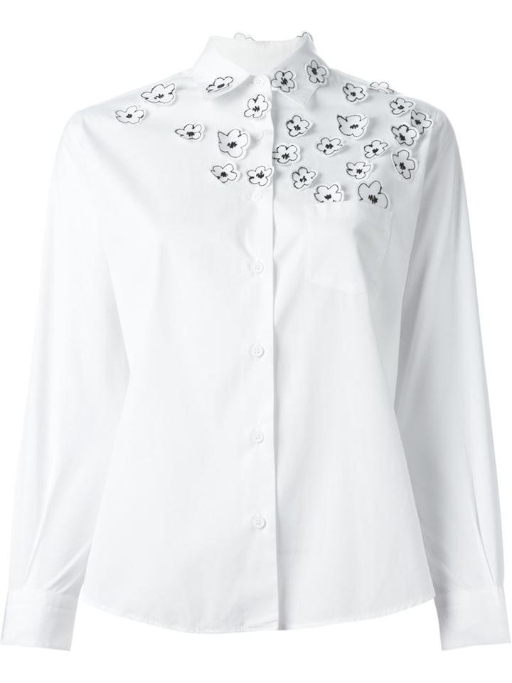 Jimi Roos Embroidered Flower Appliqué Shirt, Women's, Size: M, White, Cotton