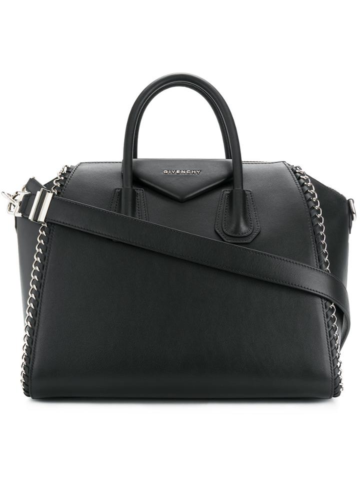 Givenchy Metal Chain Trimmed Rounded Handle Tote Bag - Black