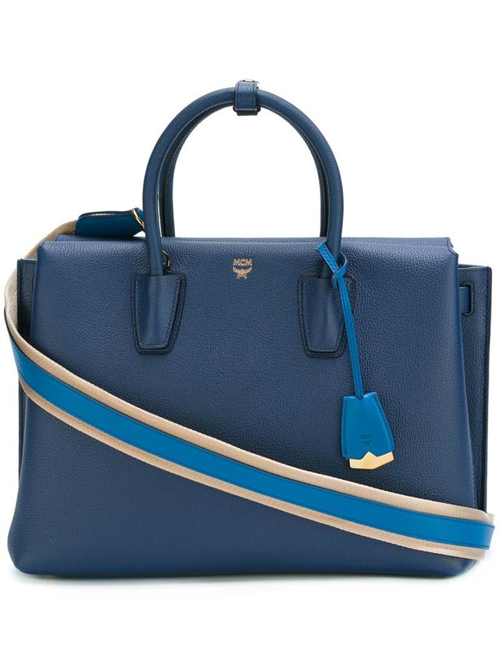 Mcm Top Zip Tote, Women's, Blue