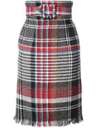 Oscar De La Renta Belted Plaid Skirt - Black