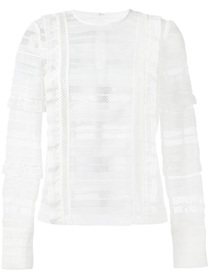 Self-portrait Sheer Panel Long Sleeve Top - White